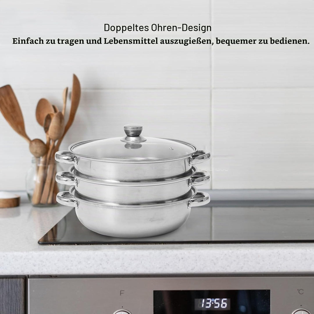 Edelstahl Dampftopf, Verdickter, Multifunktional, Grosses Fassungsvermögen, Doppelohr-Topf für Leben