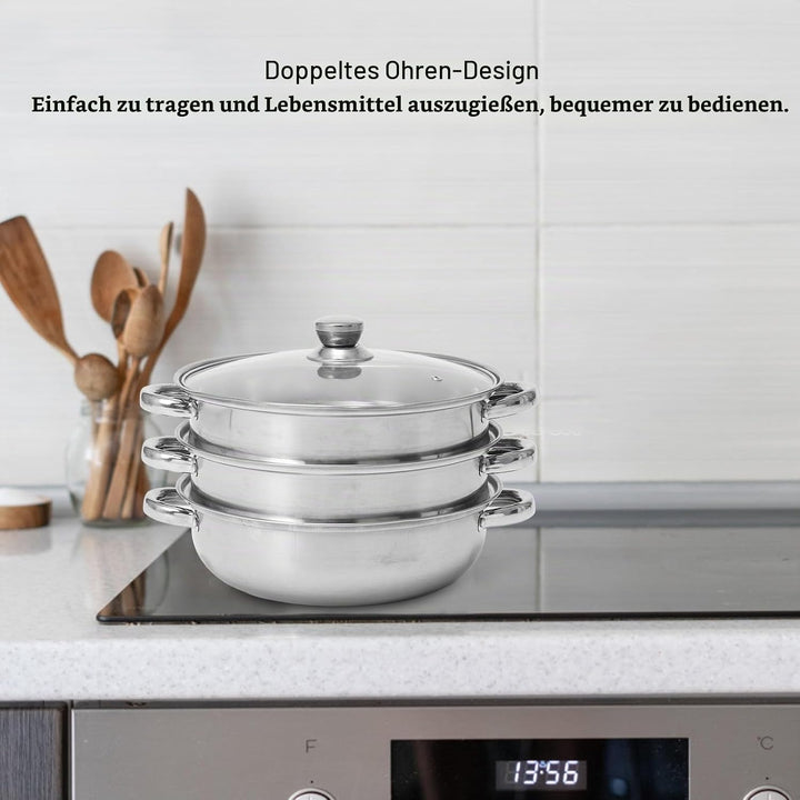 Edelstahl Dampftopf, Verdickter, Multifunktional, Grosses Fassungsvermögen, Doppelohr-Topf für Leben