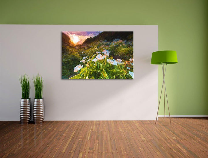 Pixxprint Blumenwiese in den Bergen als Leinwandbild/Grösse: 100x70 cm/Wandbild/Kunstdruck/fertig be