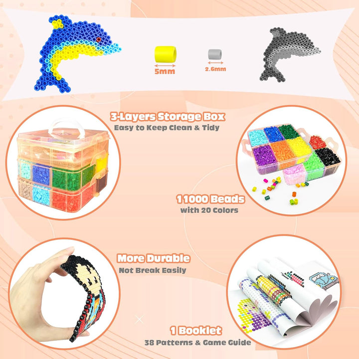 Sicherungsperlen-Set für Kinder – 11000 Sicherungsperlen, 20 Farben, 5 mm Perlen, Bastelsets mit Auf