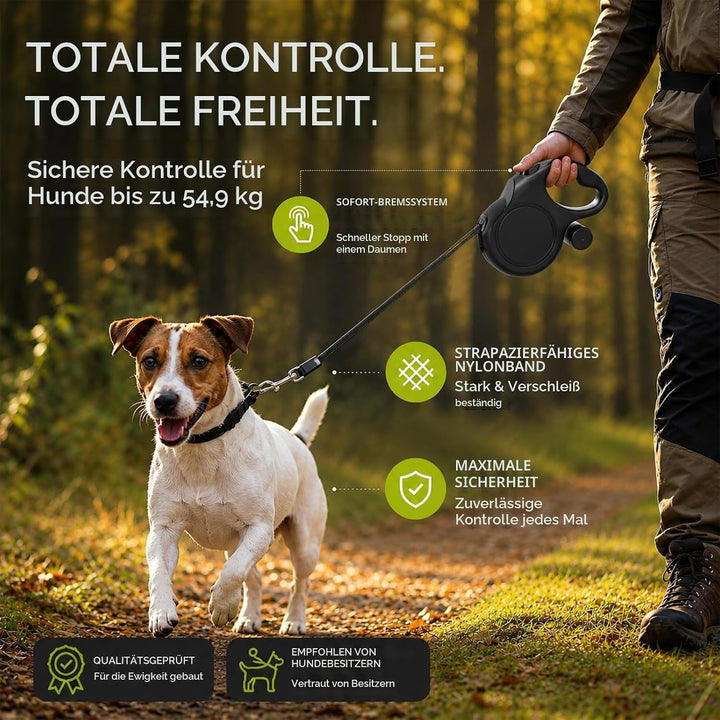 Einziehbare Hundeleine 8m für Mittelgrosse &amp; Grosse Hunde bis 50kg | Bissfeste Stahlseil Leine mit K