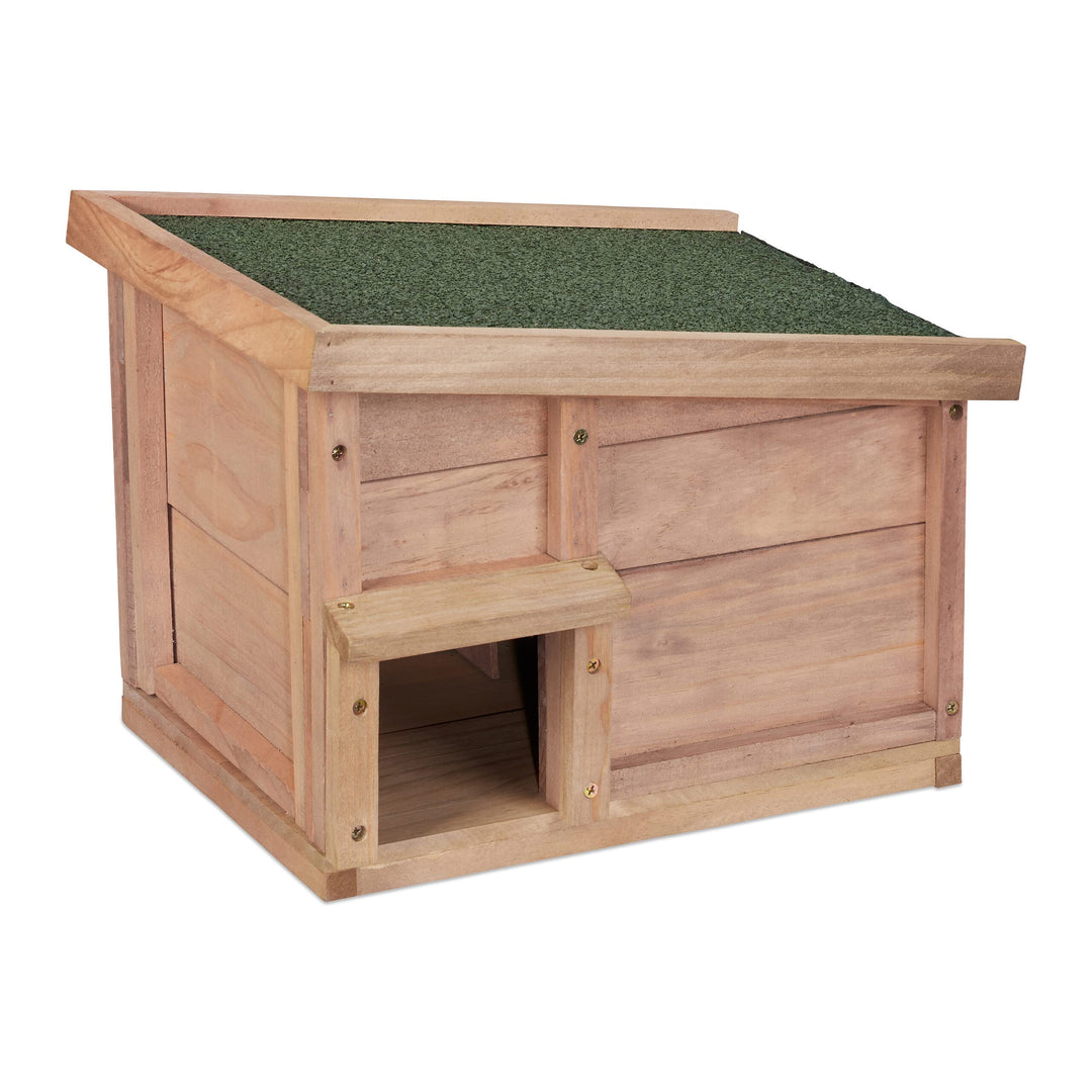 Relaxdays Igelhaus, Holz, Igelhotel mit Boden, 2 Kammern, Winterquartier für Igel, Garten, HBT: 30x4