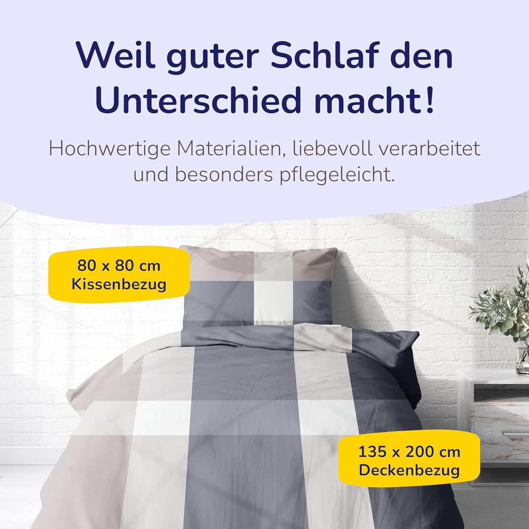 Träumschön Biber Bettwäsche 135x200 cm - Karierte Bettwäsche Baumwolle - Fein-Biber Bettbezug 135 x