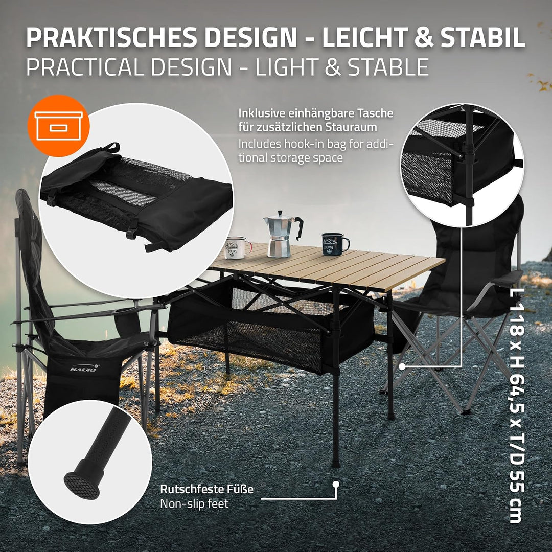 Hauki Campingmöbel Set 3tlg. Campingtisch faltbar Beige mit 2 Campingstühlen Khaki, Camping-Set für