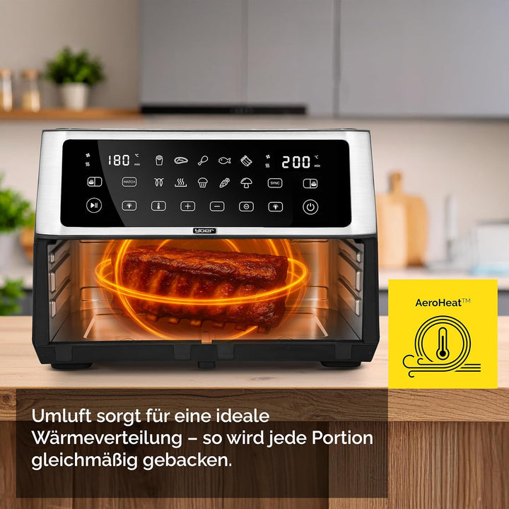 Yoer Heissluftfritteuse, 11L Airfryer, 6-in-1, 12 automatische Programme, Spülmaschinenfester Korb,