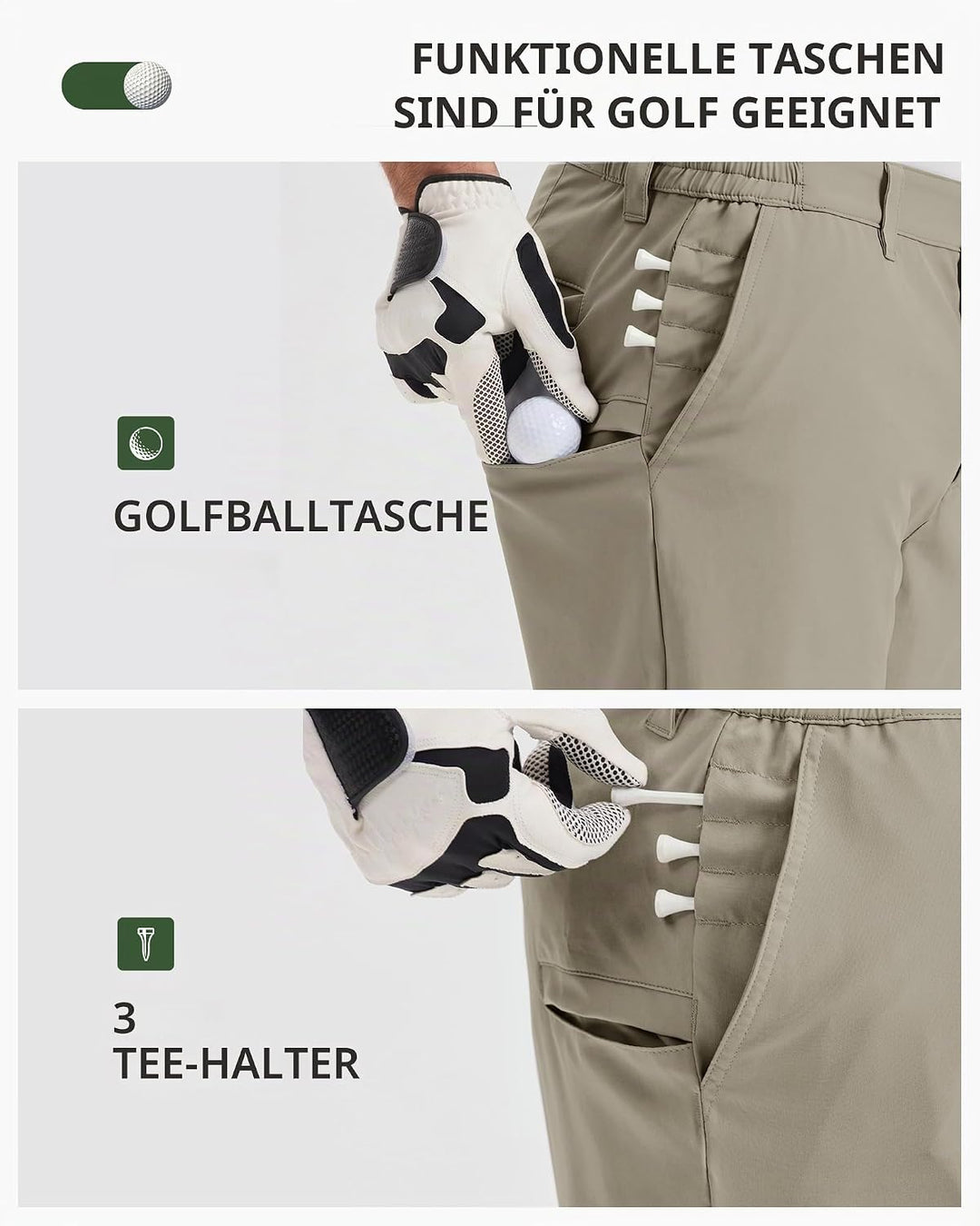 33,000ft Herren Golf Shorts Stretch Bermuda Shorts UPF 50+ Leichte Kurze Golfhose Chino Shorts Summe