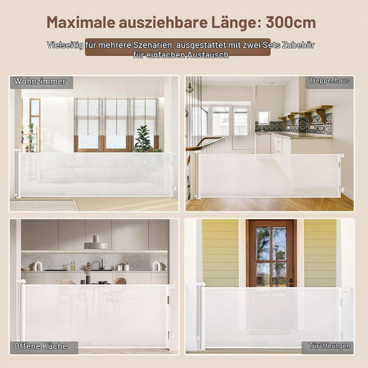 HollyHOME Treppenschutzgitter Ausziehbar 0-300cm,Türschutzgitter Extra Breit, Einhandbedienung, Sich