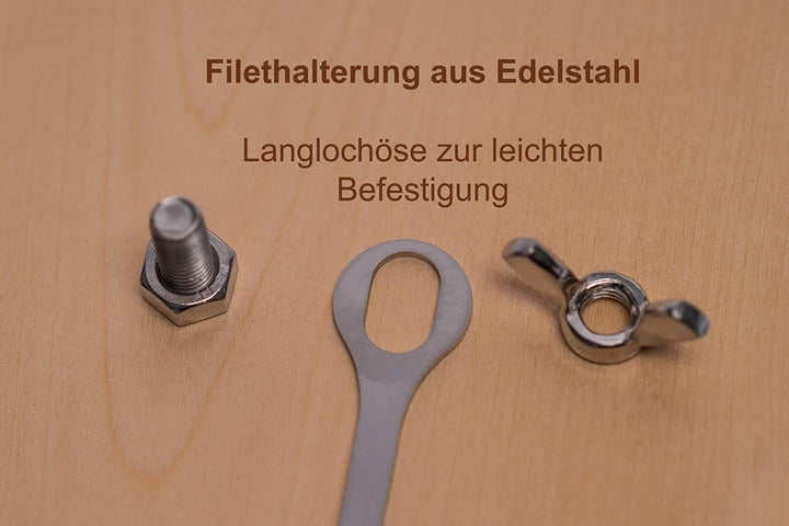 Flammlachsbrettl - Flammlachsbrett aus langlebigem Lärchenholz mit Edelstahlhalterung - ca. 500 x 17