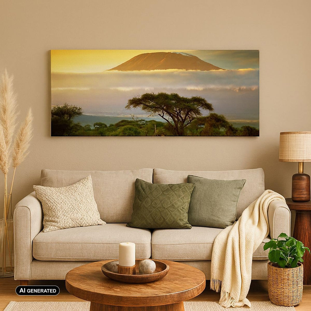Wandbilder Dekoration Wohnzimmer Safari Tierwelt Berg Kenia Panorama Bilder auf Leinwand 120x50cm Le