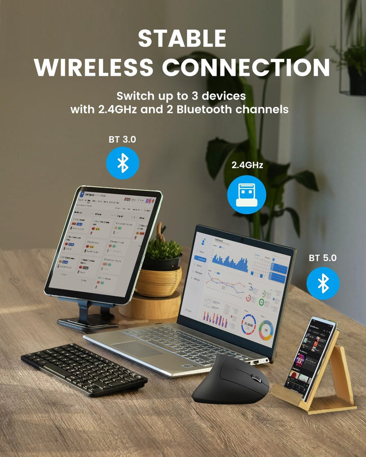Perixx PERIMICE-813RX Kabellose Ergonomische Vertikale Maus, Multi-Device-Konnektivität, Wiederaufla