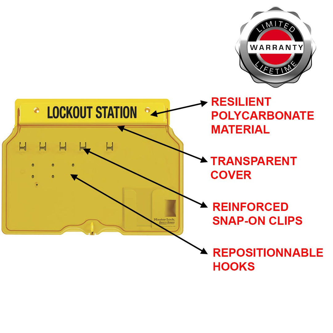 Master Lock Unfilled Padlock Lockout Station with Cover Wandregal, Kunststoff, gelb, 49.2 cm x 35.4