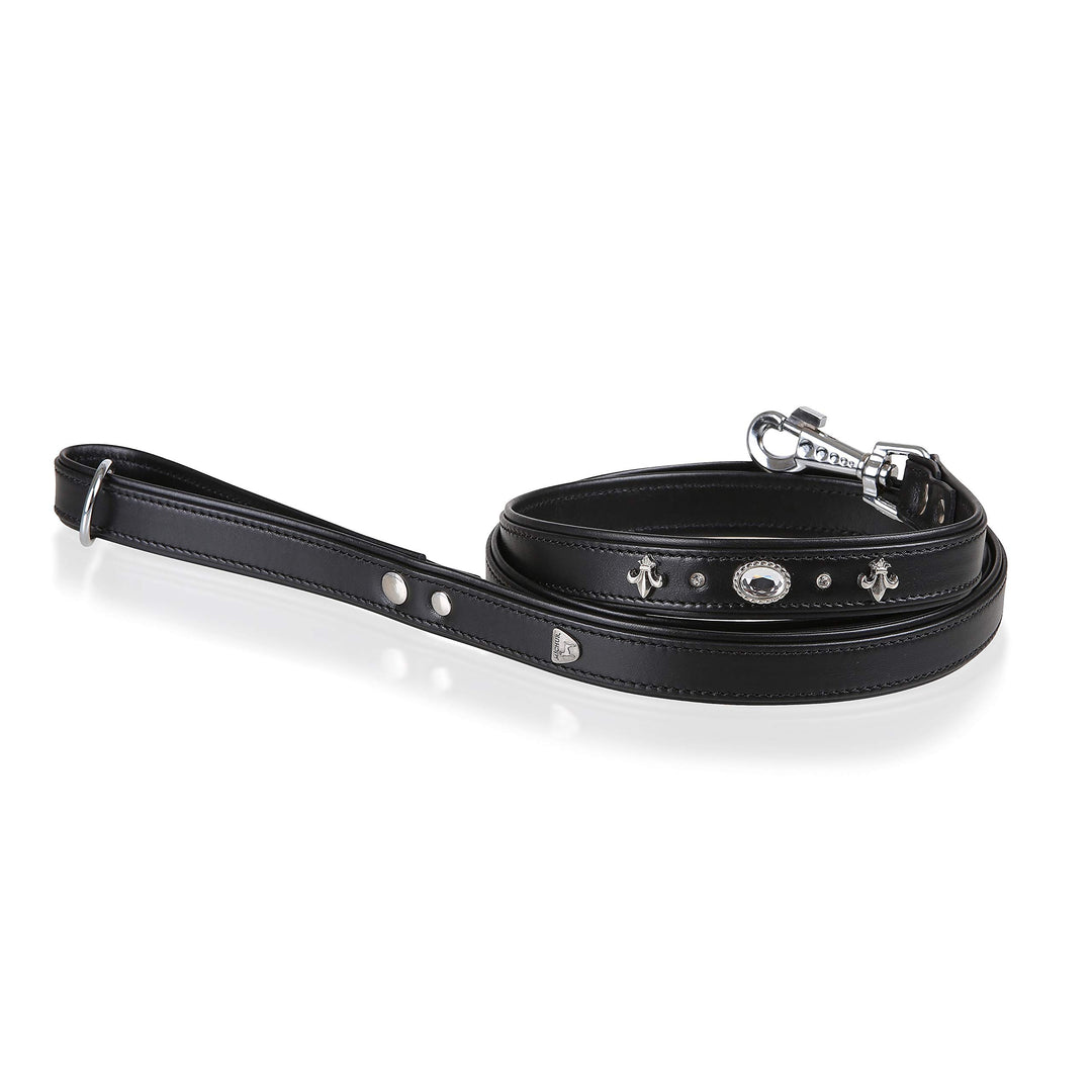MICHUR Gala Leine, Hundeleine Leder, Lederleine Hund, PASSEND ZUM Halsband Gala, Schwarz, Leder, mit