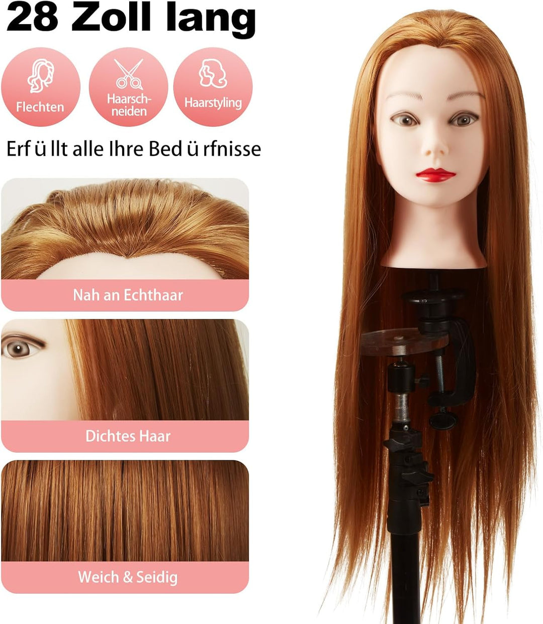 Frisierkopf Trainingsköpfe Übungskopf Friseur 28" Synthetik Haar Trainingskopf Frisurenkopf Puppenko