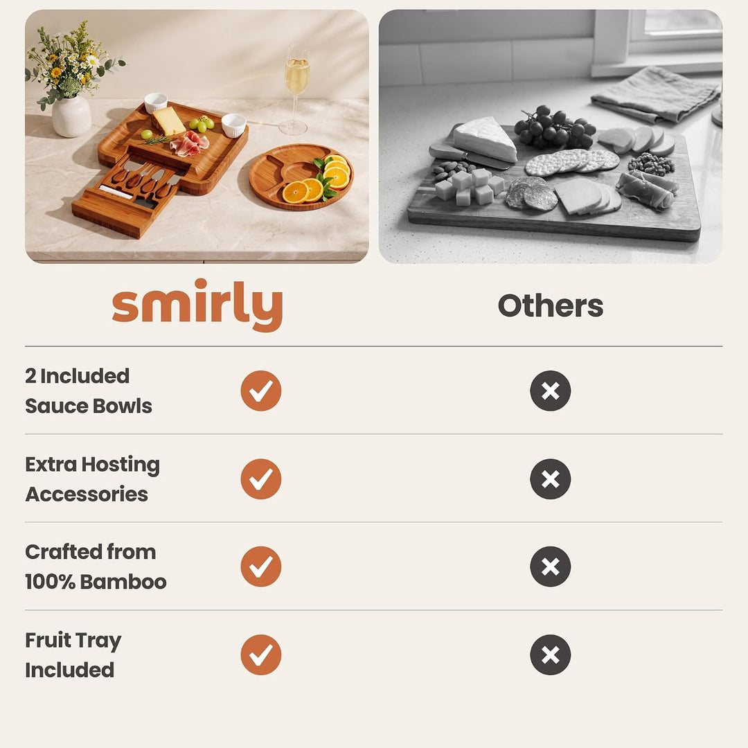 SMIRLY Charcuterie Boards Set – Grosses Bambus-Käsebrett-Set – Hauseinweihungsgeschenke, neues Zuhau