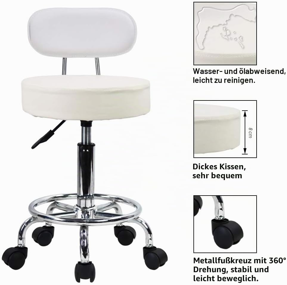 KKTONER Rollhocker Drehstuhl Bürostuhl, höhenverstellbar, Drehhocker mit niedriger Rückenlehne und F