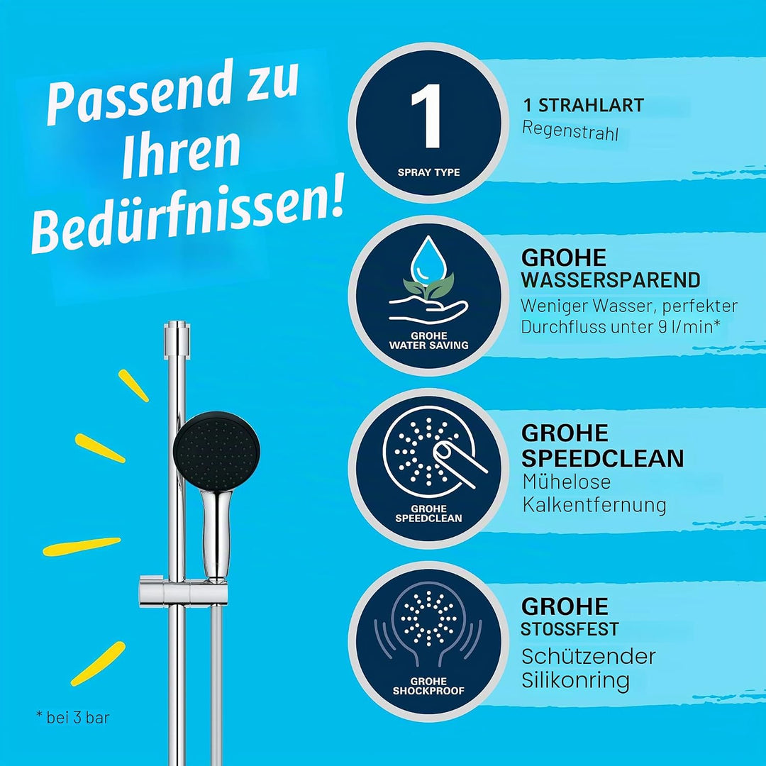 GROHE Vitalio 110, Duschset wassersparend, 8l pro Min (Brausestangenset mit: Duschkopf 1 Strahlart,