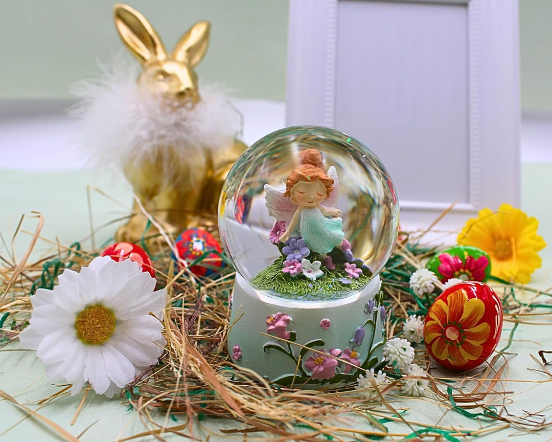 Dekohelden24 Schneekugel, Schüttelkugel, Fabelwesen - Schneekugel, Schneekugel mit Blumenmädchen, El