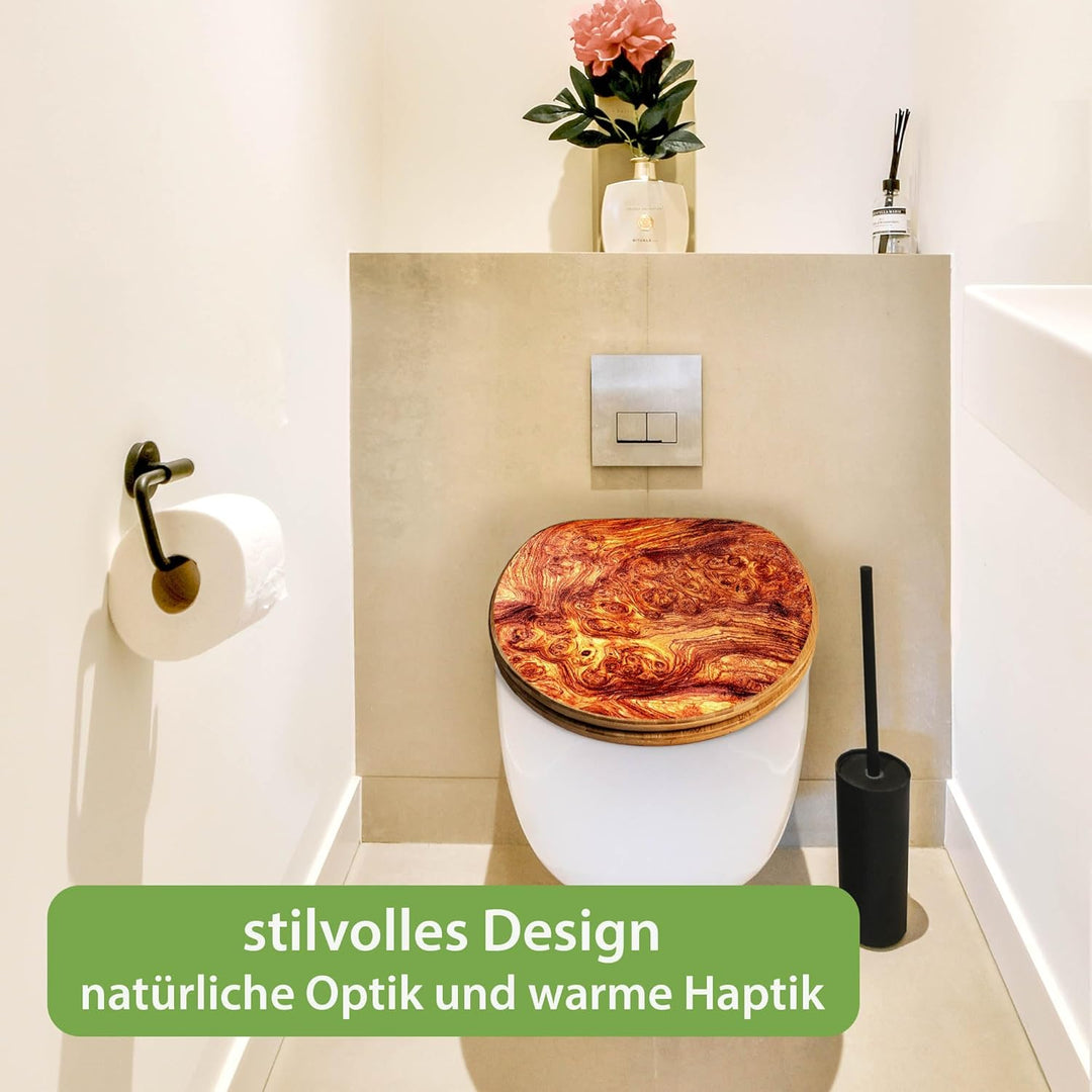 banjado Design WC Sitz Bambus Absenkautomatik 45,8x37,5cm - Toilettendeckel mit Absenkautomatik Holz