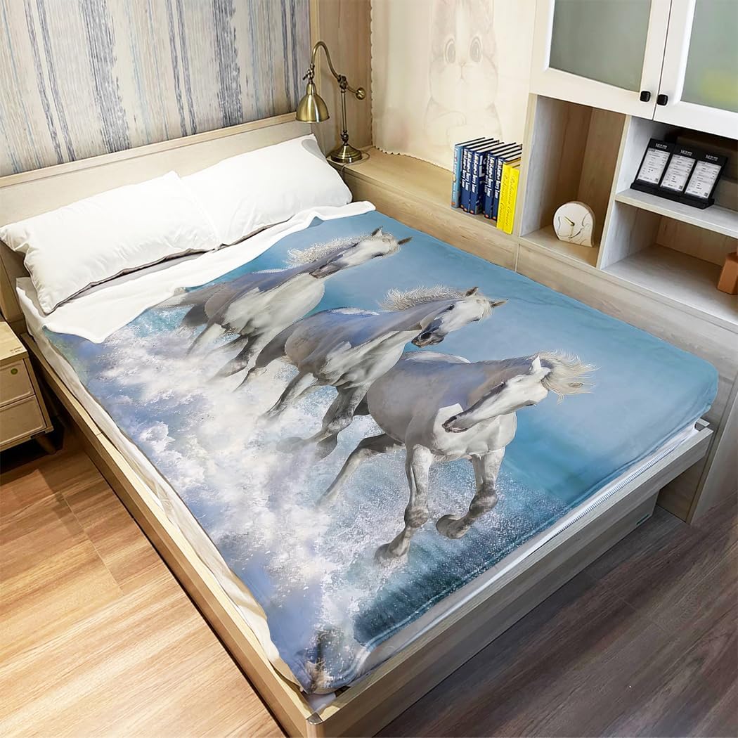 Violetpos 150 x 200 cm Flanell Decke Weich Fleecedecke Kuscheldecken SanftBettüberwurf Weisses Pferd