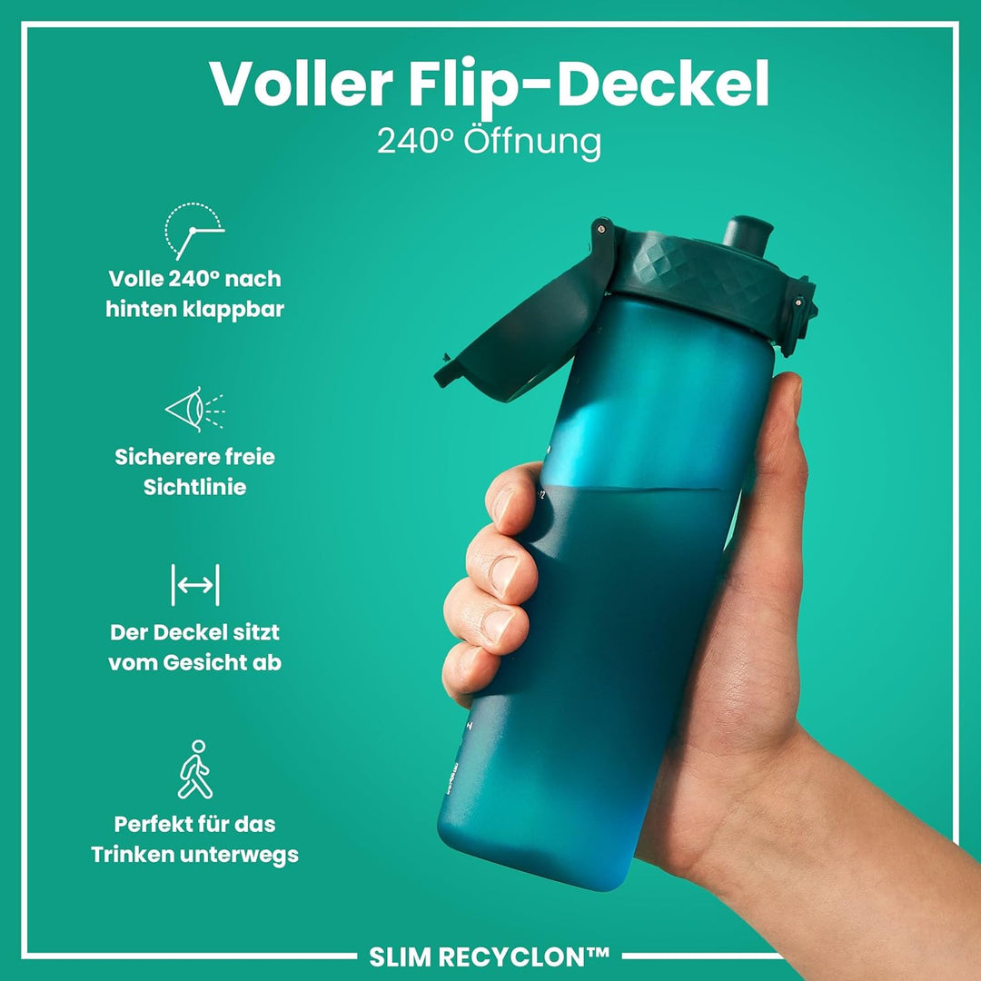 Ion8 Trinkflasche, Auslaufsicher, Einhandöffnung, Sichere Verriegelung, Spülmaschinenfest, BPA-frei,