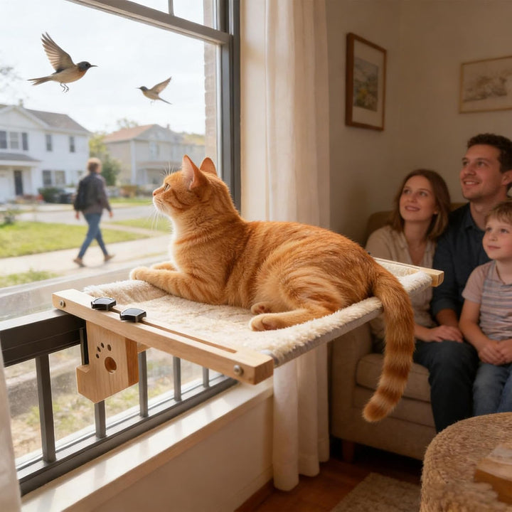 Fensterhängematte für Katzen - Aus Holz gefertigtes als Ruheplatz und Ausguck,mit weicher Abdeckung