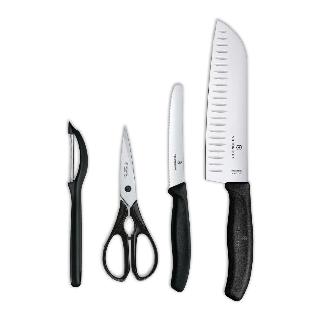 Victorinox Swiss Classic Küchengarnitur in Geschenkverpackung, 4-teilig, rostfrei, schwarz, 6.7133.4