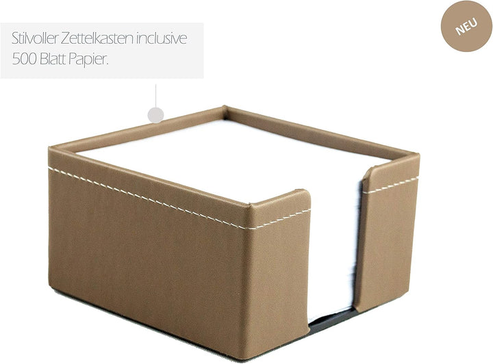 DELMON VARONE - Zettelkasten aus „EcoAppleLeather“ Braun, Zettelbox aus Recycled Öko Apfel Leder ink