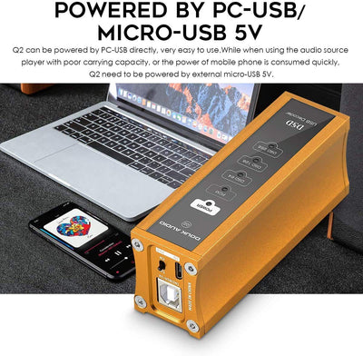 Douk Audio Q2 Mini DAC XMOS XU208 USB Audio Converter Coaxial Digital Interface DSD256 (Gold), Gold