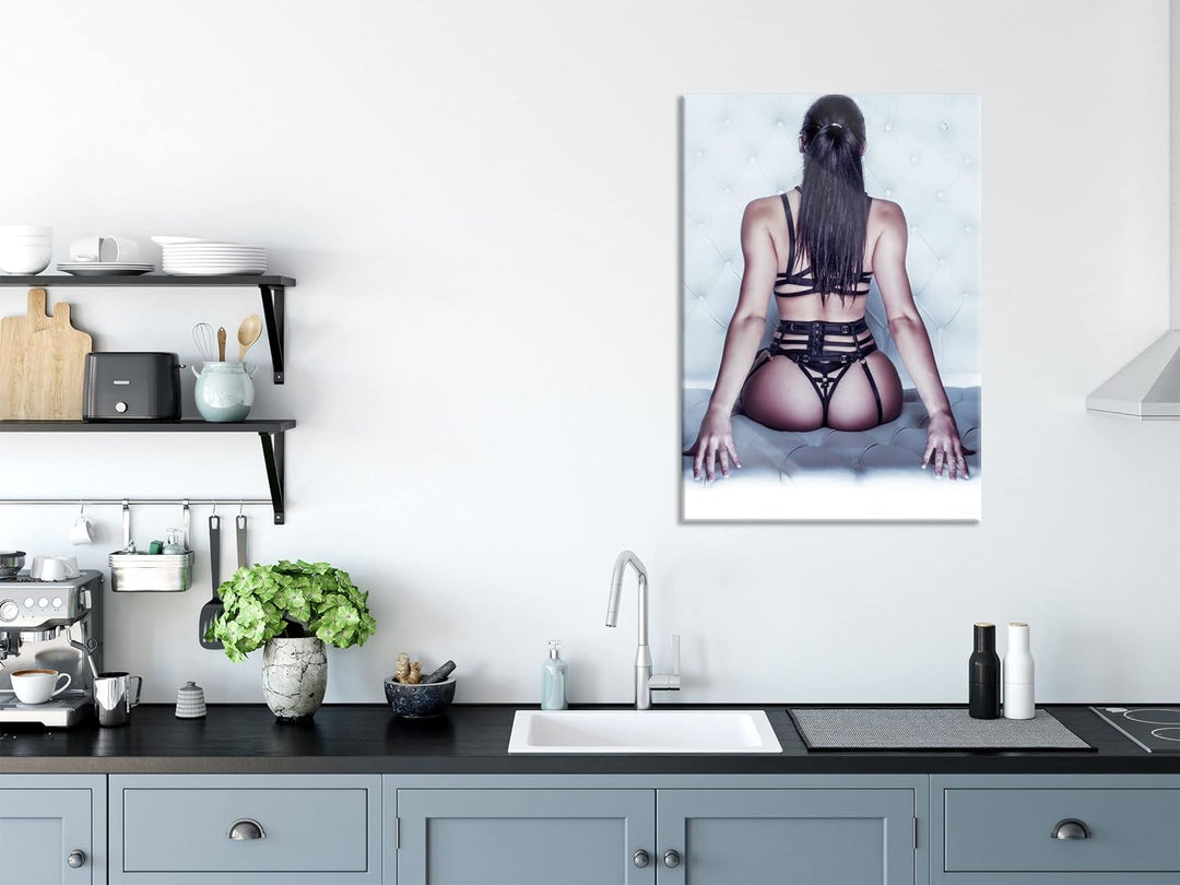 Pixxprint Glasbild | Wandbild aus Echtglas | Brünette Frau in sexy Dessous | 40x60 cm | inkl. Aufhän