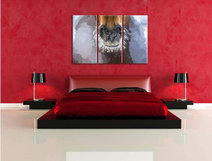 Pixxprint Pferdeschnauze mit Eisflocken Kunst Pinsel Effekt 3-Teiler Leinwandbild 120x80 Bild auf Le