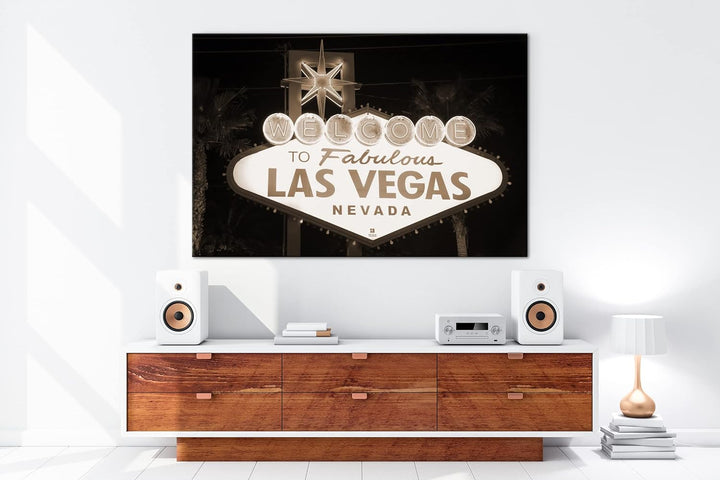 deyoli Las Vegas Strassenschild Format: 80x60 Effekt: Sepia als Leinwandbild, Motiv fertig gerahmt a