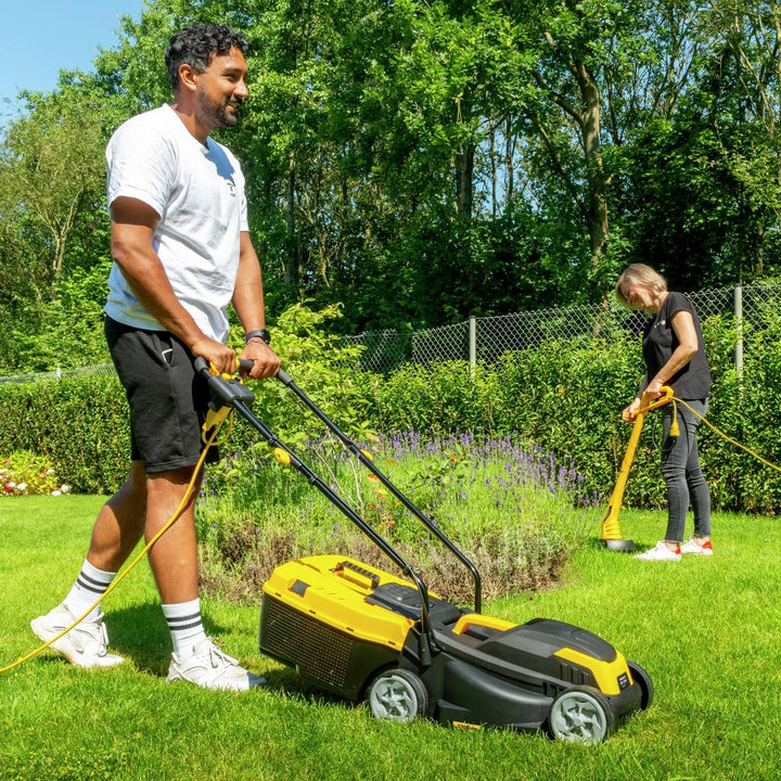 Powerplus Elektrischer Rasenmäher und Rasentrimmer POWXG62205T - Rasenmäher mit 1300 W und 320 mm Ø