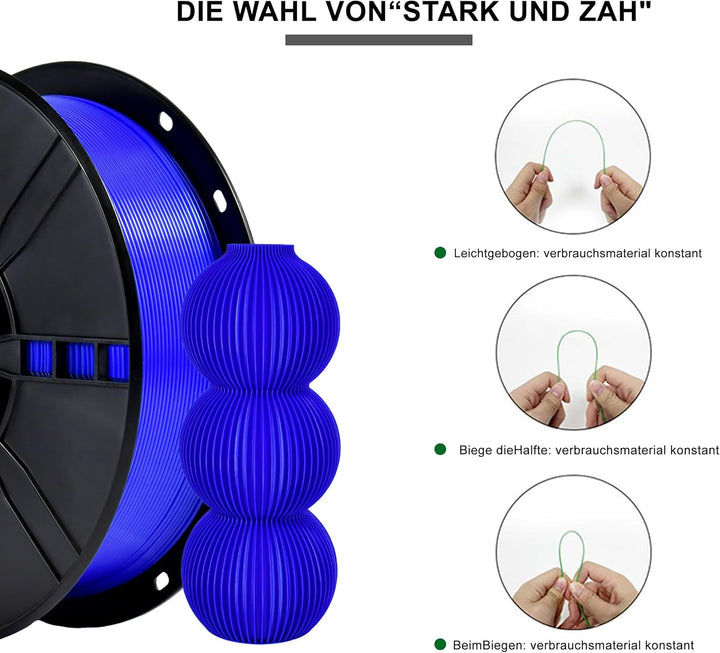 iBOSS PLA Plus3D-Druckerfilament, ozeanblau, hartes und langlebiges PLA+-Filament, 1,75 mm +/- 0,02