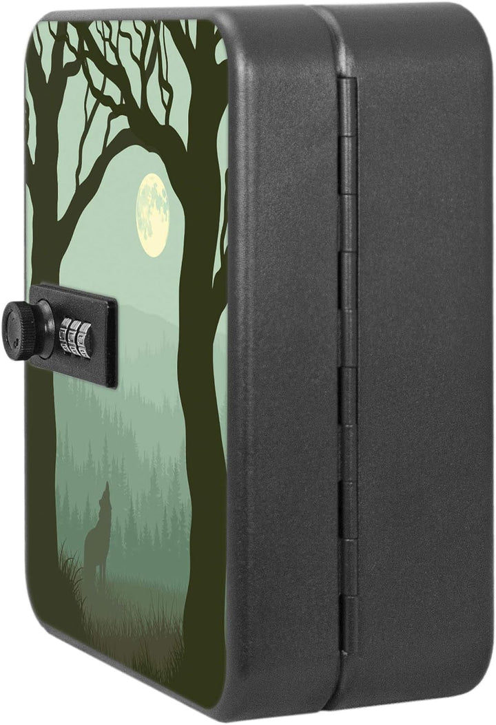 banjado® Burg-Wächter® abschliessbarer Schlüsselkasten mit Motiv Heulender Wolf für 20 Schlüssel - S