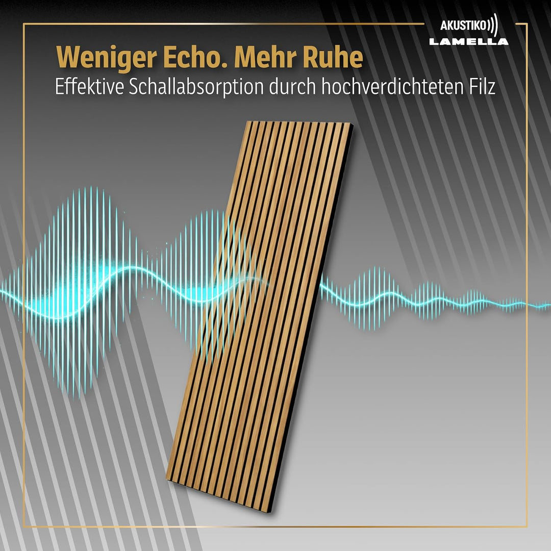 Akustiko Lamella Akustikpaneele 4 Stück 280x60cm - flexible Filz MDF Wandpaneele fugenlos - überlapp
