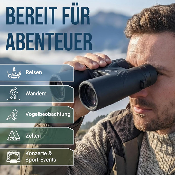 HD Fernglas 10x42 leistungsstark & IPX7-wasserdicht - Outdoorfernglas stufenlos einstellbar für Wand
