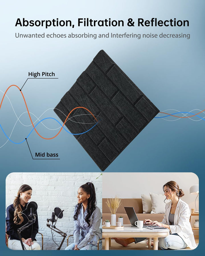 Akustikplatten Selbstklebend, 12 Stück Schallabsorber für Wand, Tür, Decke, Acoustic Panels, Studio,