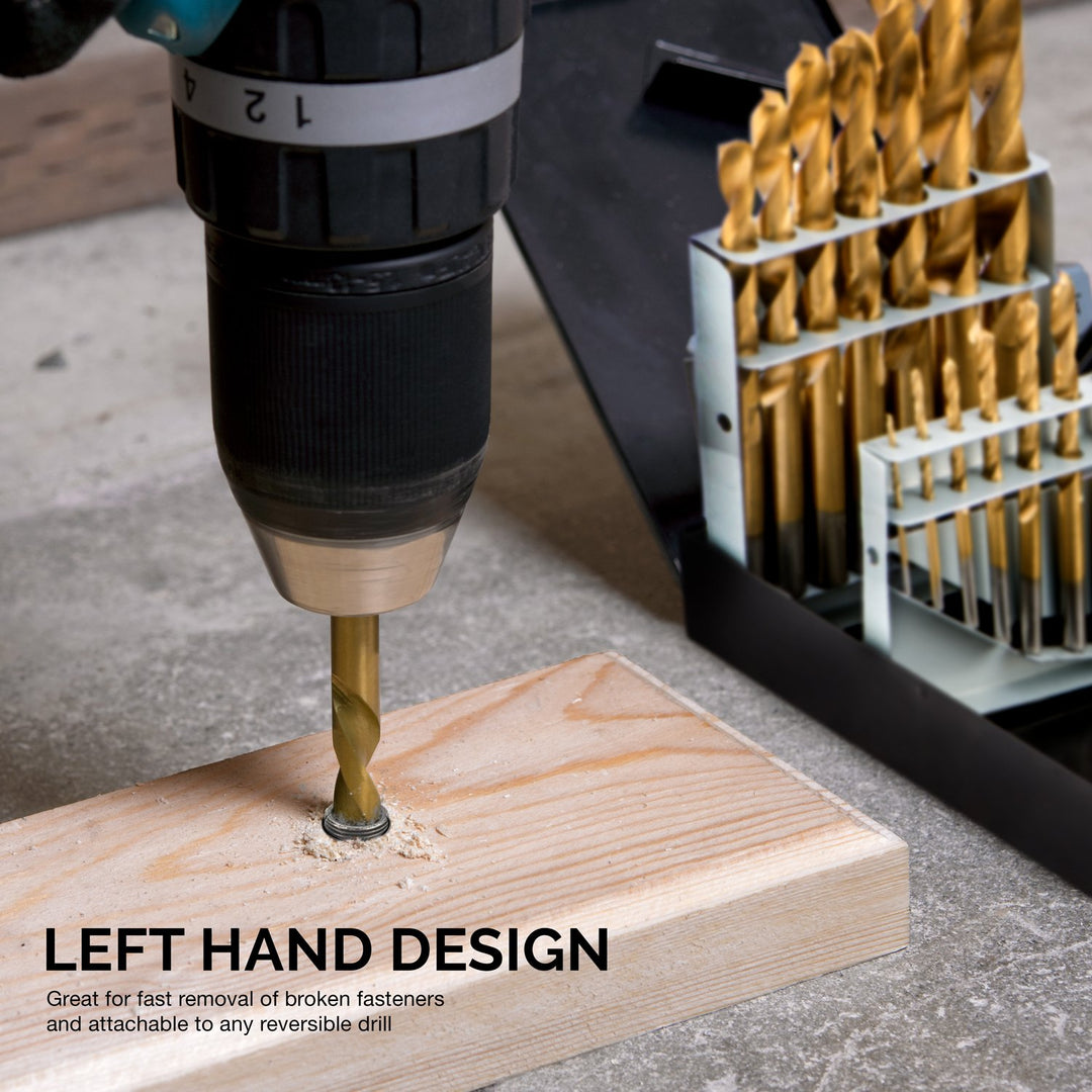 Neiko 10037 eine Linke Hand Bohrer Set, 15 Stück | M2 HSS mit Titan-Nitrid Beschichtung | SAE (1/40,