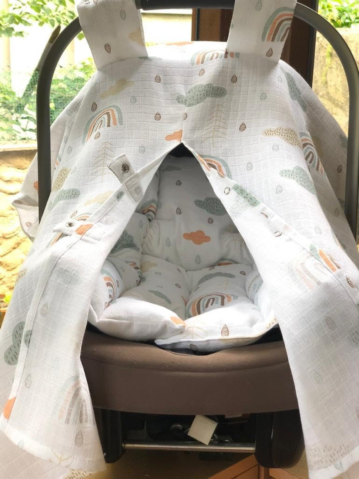Babyschalen-Set Neugeborene: Schutztuch und Sitzauflage für Autositz Überdachung, 100% Baumwolle, Ba