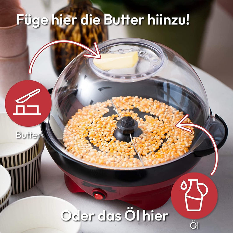 Gadgy ® Popcornmaschine l 800W Popcorn Maker mit Antihaftbeschichtung und Abnehmbares Heizfläche l S