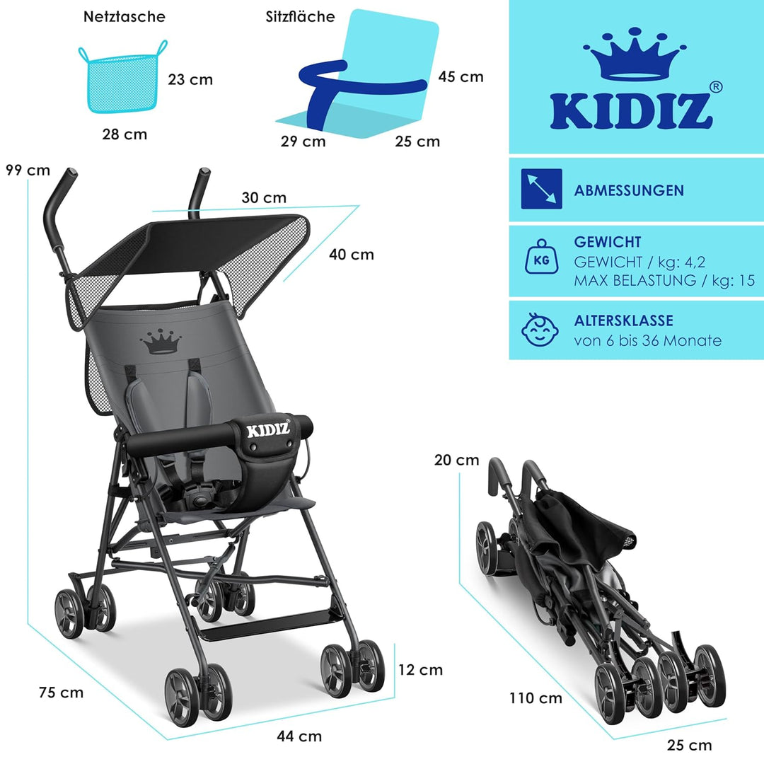 KIDIZ® Kinderwagen CITY Buggy Kinderbuggy klappbar Sportwagen Faltbar 360° 4-Zoll-Räder Inkl. Sonnen