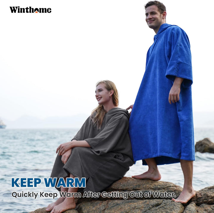 Winthome Badeponcho Hochabsorbierender Warm, Poncho Strand Umziehhilfe, Handtuch Poncho mit Tasche u