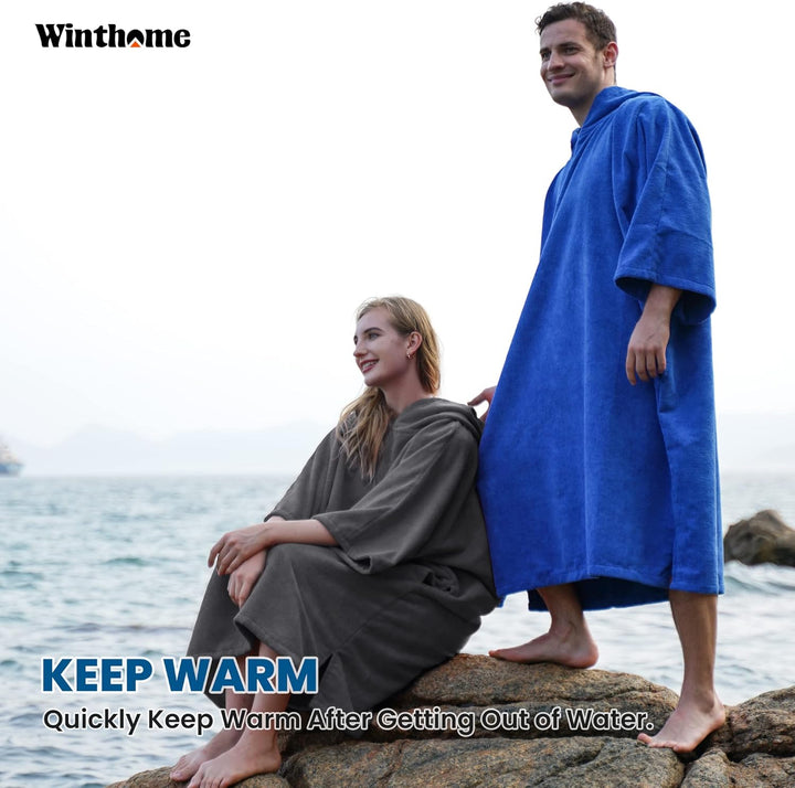 Winthome Badeponcho Hochabsorbierender Warm, Poncho Strand Umziehhilfe, Handtuch Poncho mit Tasche u