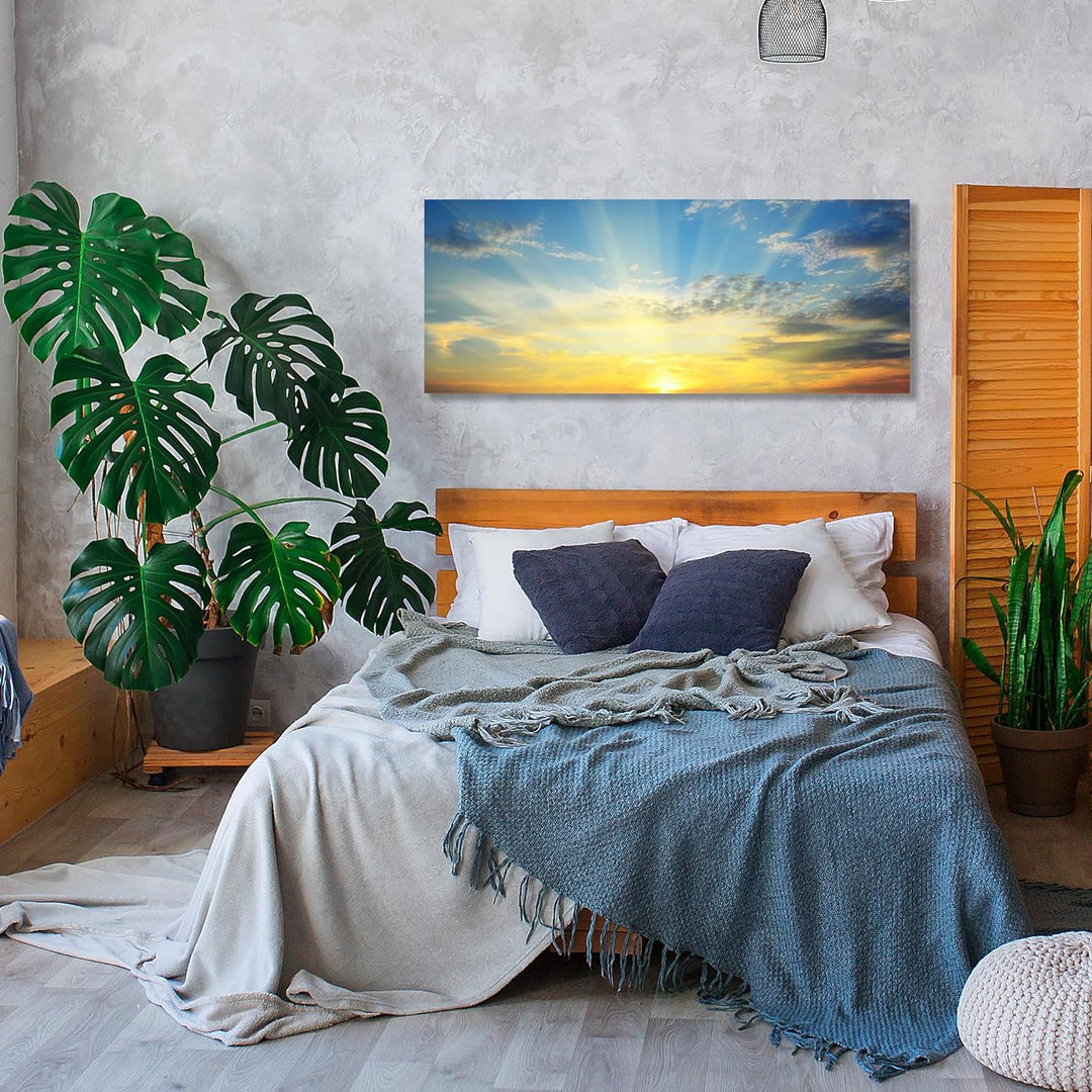 wandmotiv24 Leinwandbild Sonnenaufgang Natur 100x40cm (BxH) Bilder auf Leinwand, Dekoration Wohnung