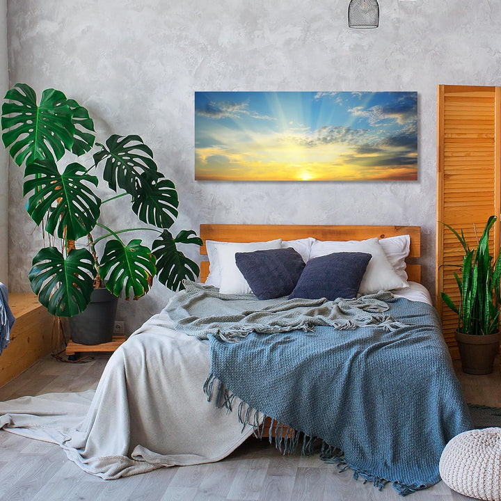 wandmotiv24 Leinwandbild Sonnenaufgang Natur 100x40cm (BxH) Bilder auf Leinwand, Dekoration Wohnung