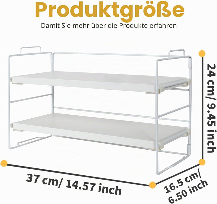 powerking Schreibtisch-Regal-Organizer, 2-stöckig, weiss lackierter Metallrahmen und Teakbrett, Schr