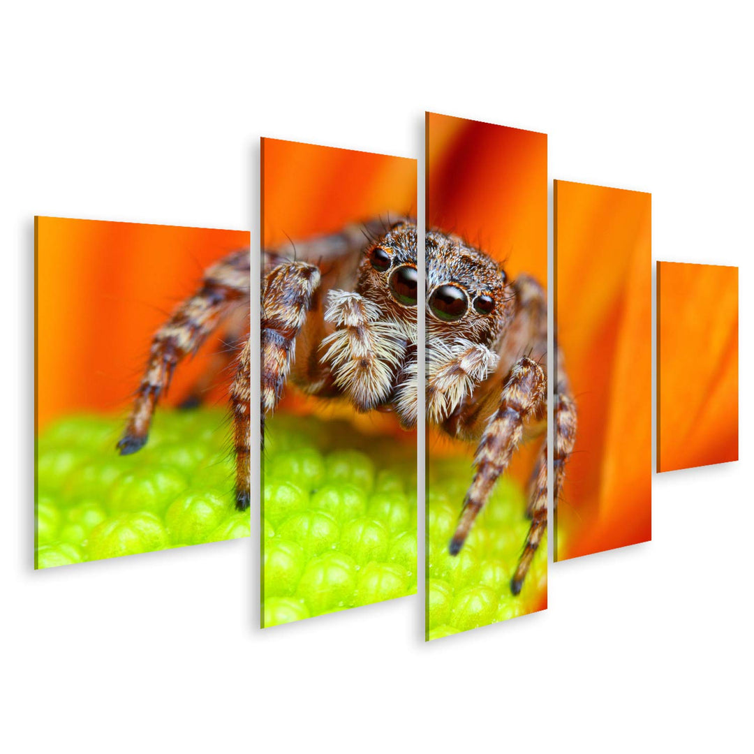 islandburner Bild auf Leinwand Springende Spinne Blume Bilder Wandbilder Poster Leinwand 170x80cm -
