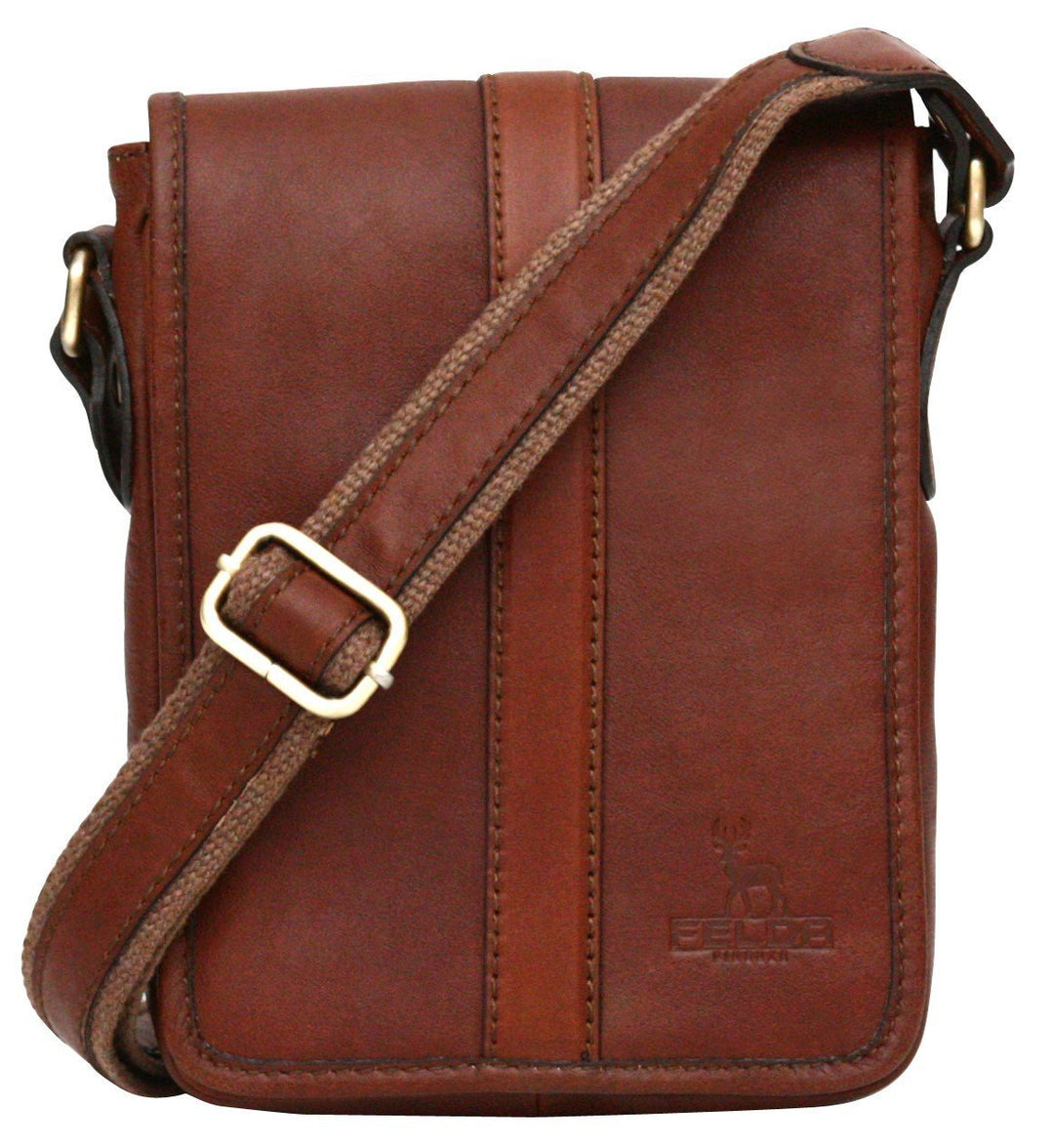 Unisex Kleine Schultertasche aus Echtleder Cognac, Cognac