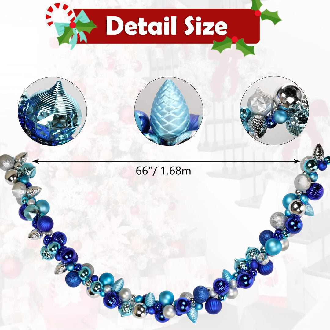 66 Zoll/168cm Weihnachtsgirlande, Weihnachtskugel Girlande für Weihnachtsdekoration, Haustreppe Kami