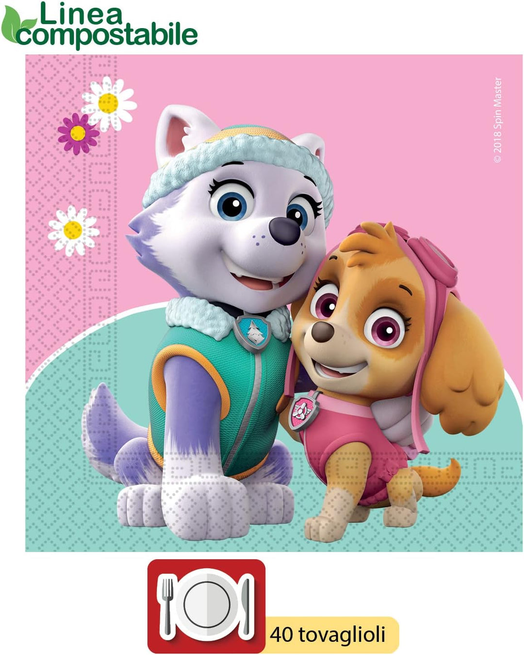 Ciao AZ018 Paw Patrol Skye & Everest People (112 pcs Ø23cm, Plates Ø20cm, Cups, 40 Napkins) Party Ta